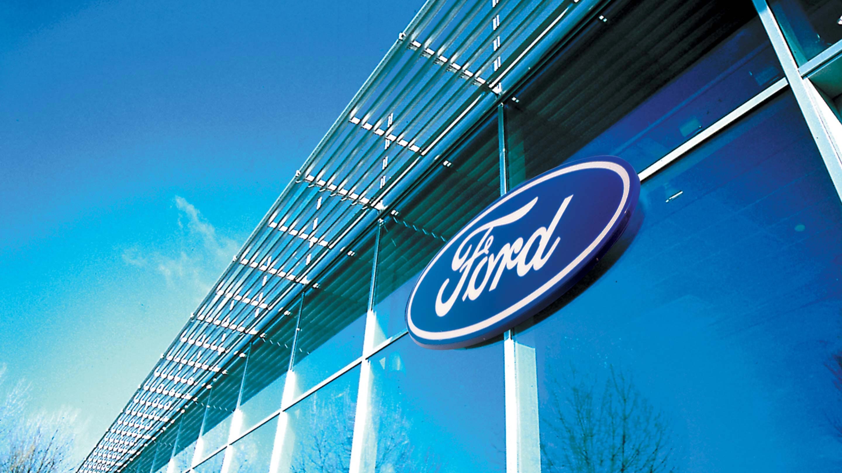 Ford logo on blue building